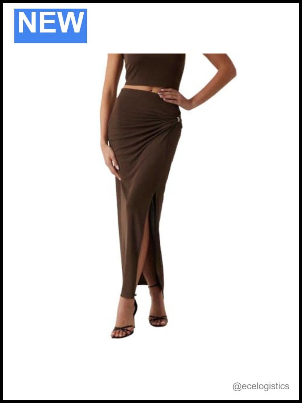 Eco Aimee Jewel Drap Mini Skirt Shirred Waist Slit Pull On